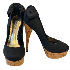 Bebe Black and Cork Platform Pumps